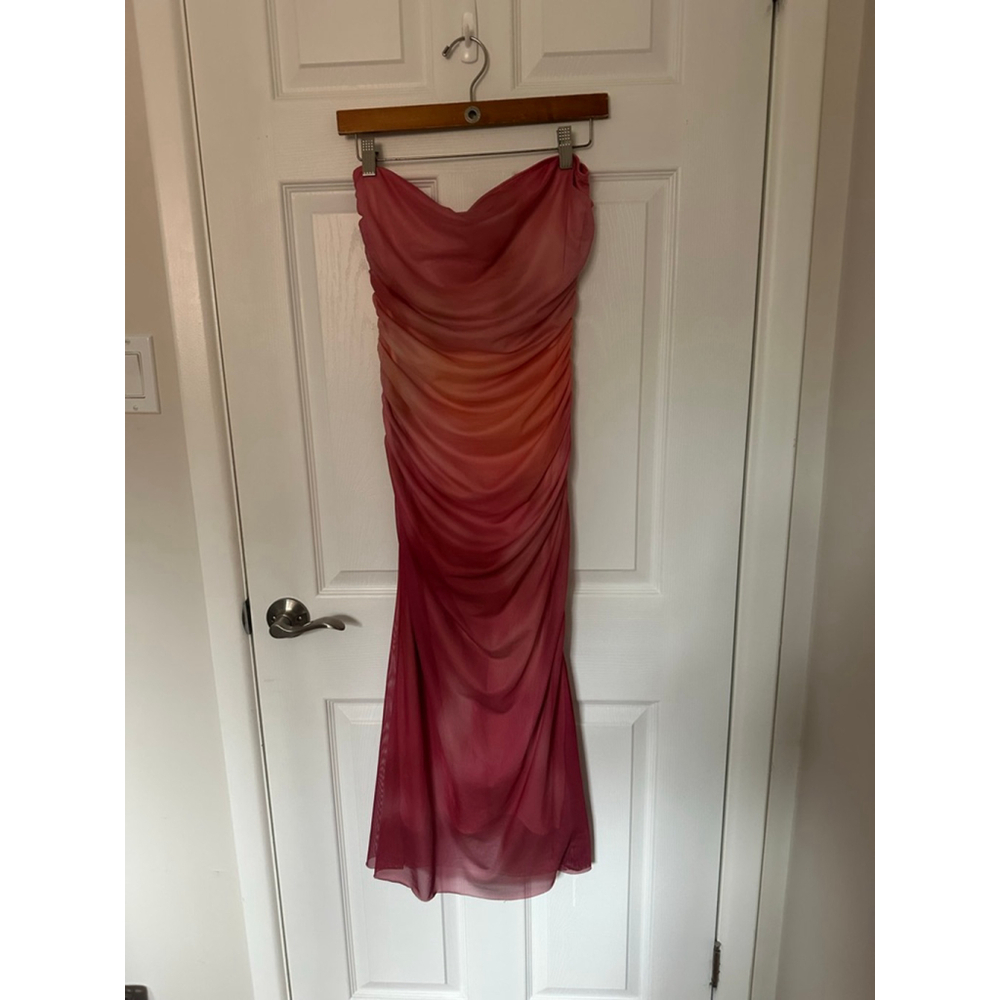 Women's SHEIN Pink Orange Ombre Strapless Ruched Bodycon Dress M